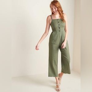Button Front Linen Blend Cami Jumpsuit NWOT
